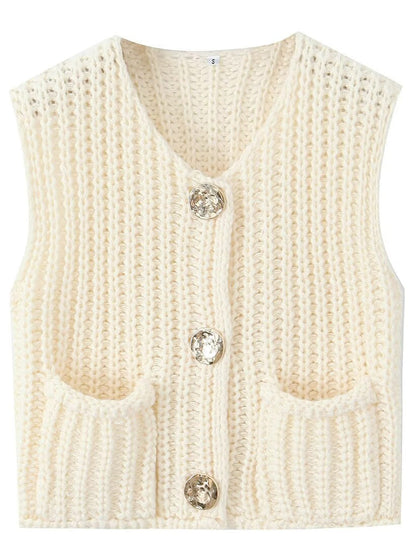 Sleeveless Cropped Knit Sweater Cardigan