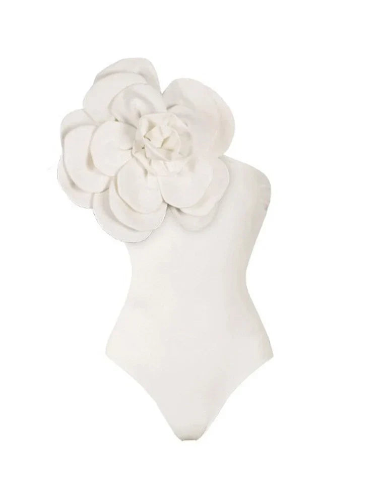 3D Floral Solid Color Swimsuit