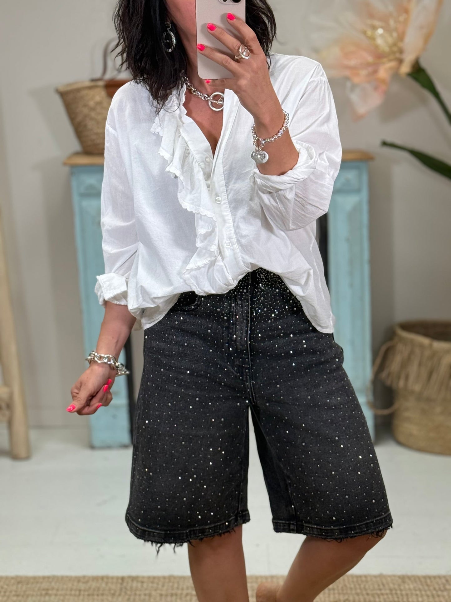 Bermuda Rhinestone Short Jeans