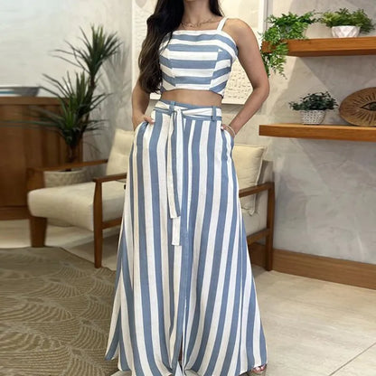Lunara™ 2-Piece Striped Set – Chic Crop Top & Wide Leg Pants
