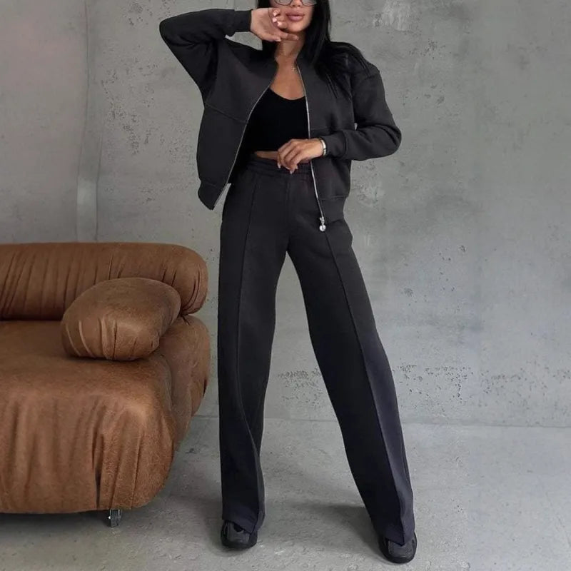 Women’s Premium 2-Piece Set – Zip-Up Jacket & Wide Leg Pants