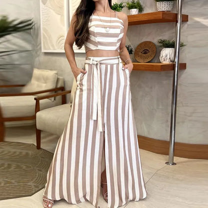 Lunara™ 2-Piece Striped Set – Chic Crop Top & Wide Leg Pants