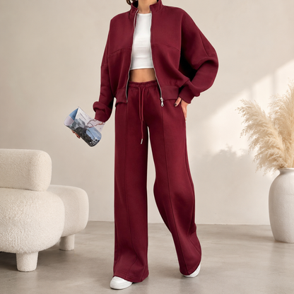 Women’s Premium 2-Piece Set – Zip-Up Jacket & Wide Leg Pants