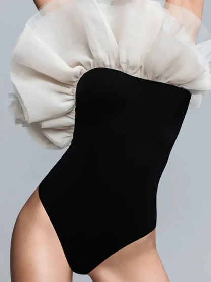 3D Floral Solid Color Swimsuit