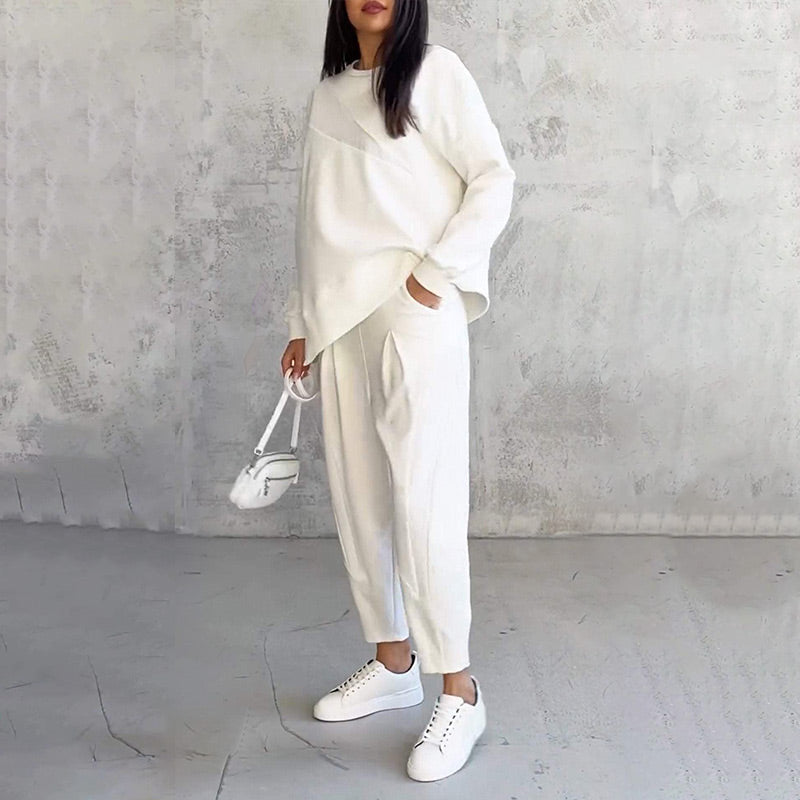 Damen Langarm-Sweatshirts mit Unregelmäßigem Saum & Hosen-Set